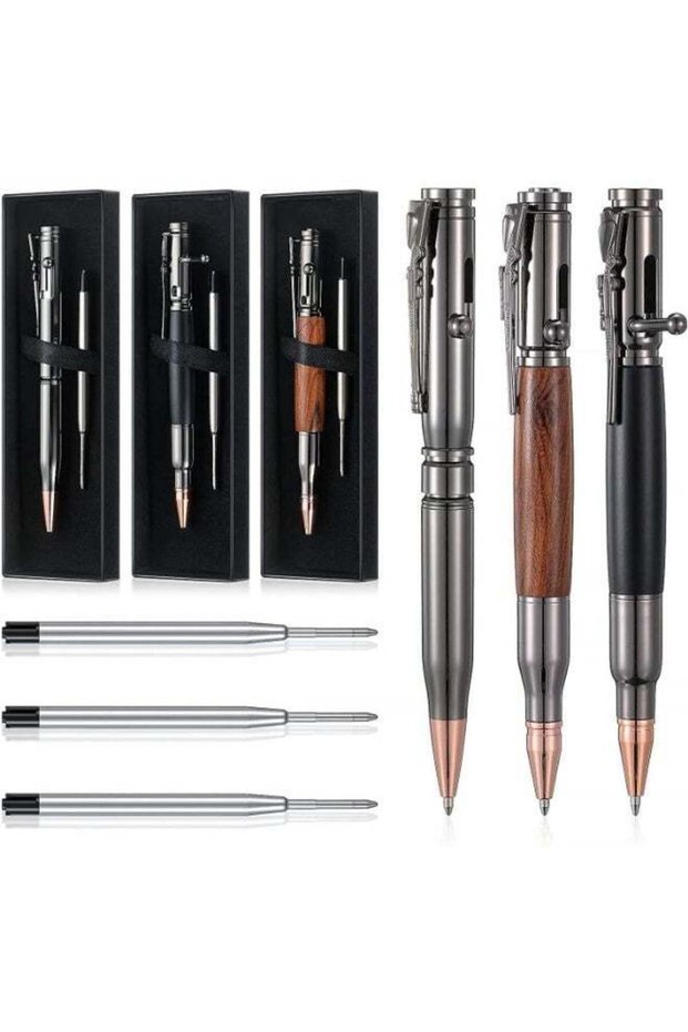 Expert Ballpoint Pen,Bolt Action Pen,Bullet Shaped Metal Pen, Wood Ballpoint Solid Brass Pens with