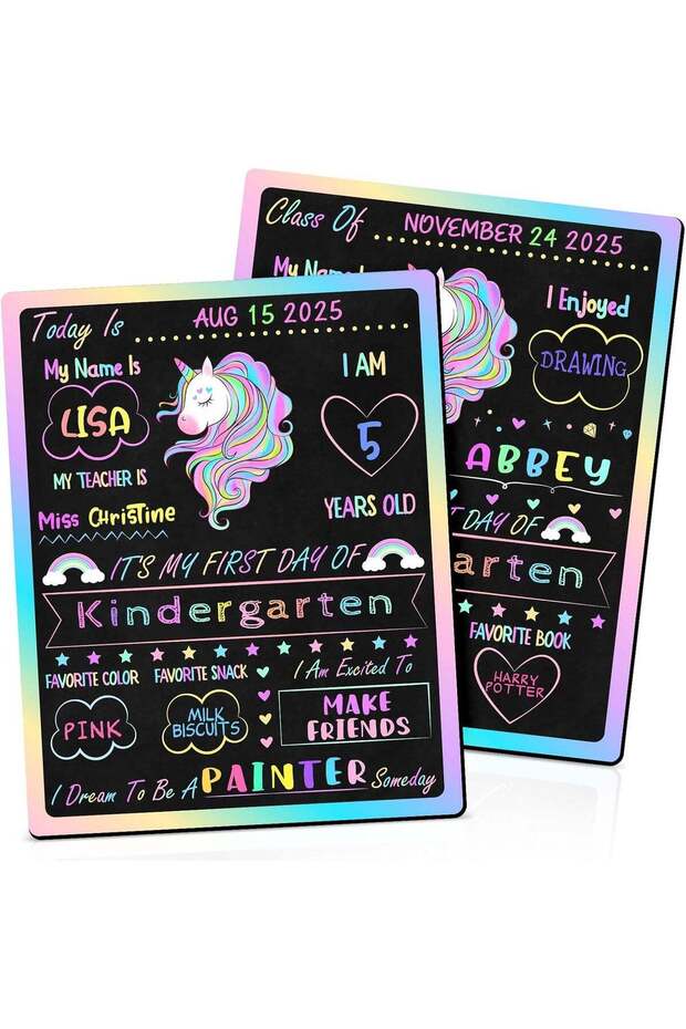 ARS Double Sided First & Last Day of School Chalkboard Sign, 10" x 12" Reusable School Board, Color