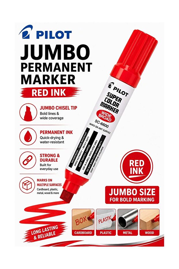1-Piece Jumbo Permanent Marker Chisel Tip Red Ink