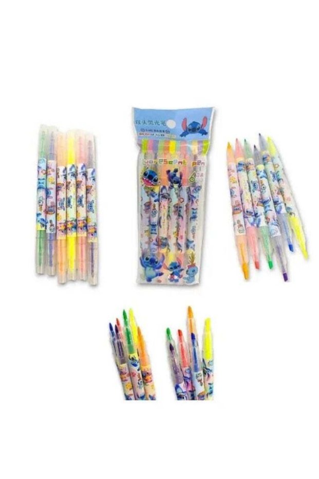 Stitch Dual-Tip Highlighter Pens Set of 6 | 6 Assorted Colors | Chisel & Fine Tip Marker Pens | Cut