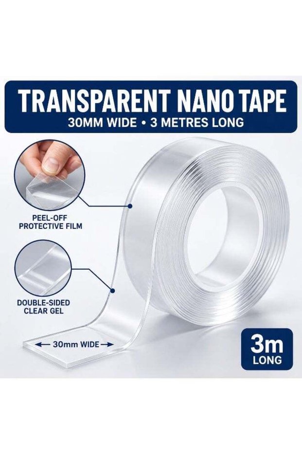 Double Sided Nano Tape 30mm Wide × 3m Long, Strong Transparent Washable Reusable Removable Mounting