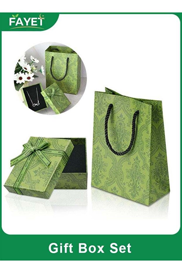 Gift Box and Paper Gift Bag Set with Lid and Bow, Sturdy Cardboard Jewelry Storage Box for Rings, E