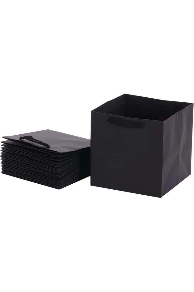 REDDOTGIFT® 10-Pack Shopping Paper Bags Black Kraft Square Base Plain Paper Bags 250gsm thickness p
