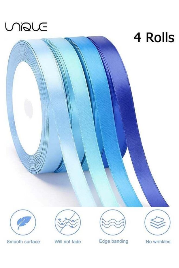 4 Rolls Pastel Blue Satin Ribbon - 10mm x 22M Gift Wrapping Ribbon, Total 88M for Gift Wrapping, Cr
