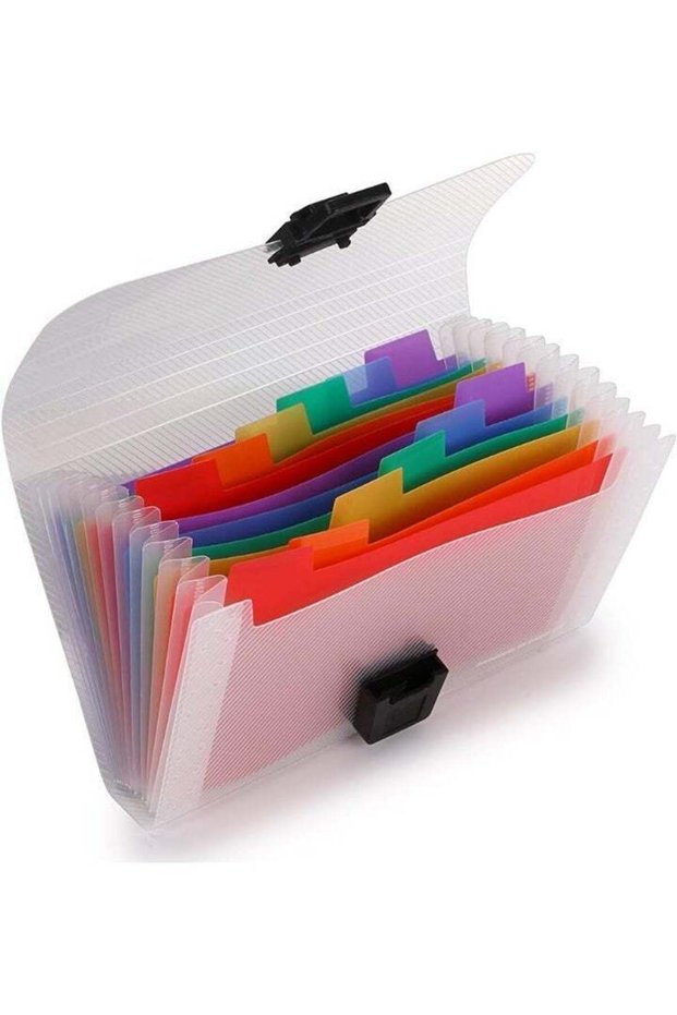 13 Pocket Rainbow Index Accordion File Organizer - A6 Portable Plastic Document Wallet for Cards, C