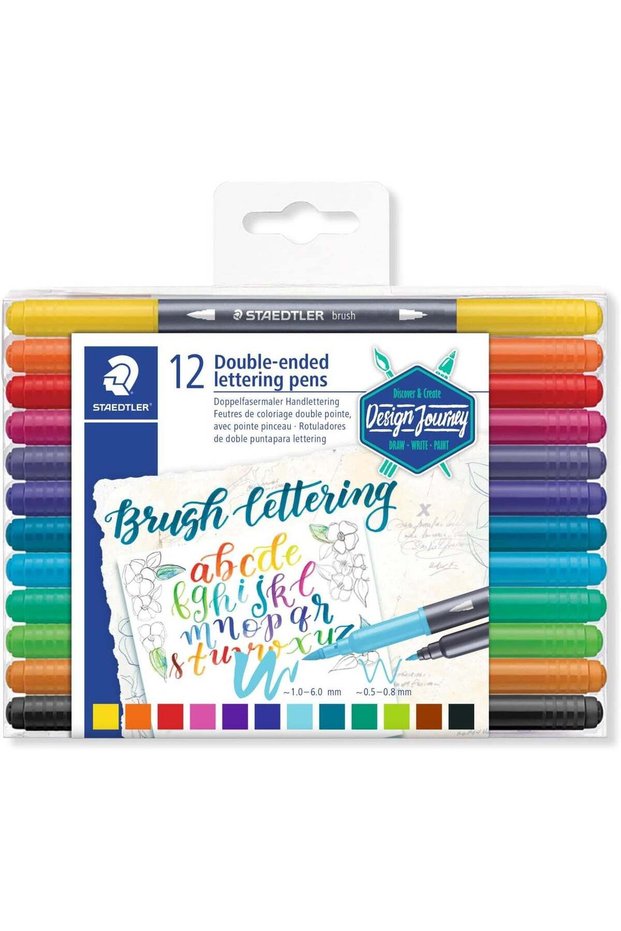 STAEDTLER Design Journey Double-Ended Lettering Pens - 12 Assorted Colors