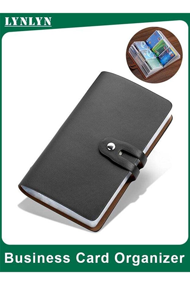 Leather and Business Card Organizer Book, RFID Protection, Portable Card Wallet, Black(