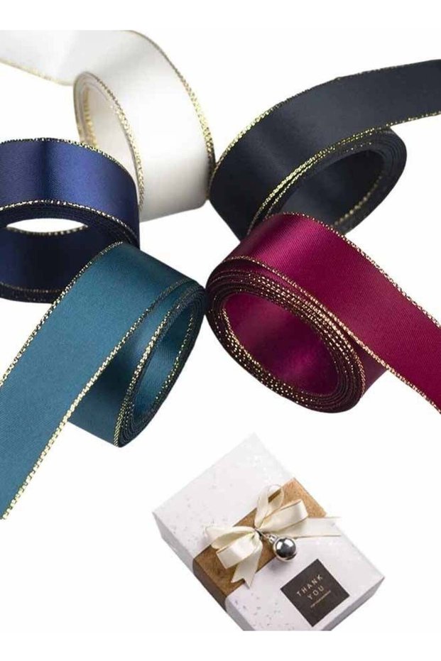 5PCS Ribbon, Double Faced Satin Ribbon with Gold Edge, Delicate for Gift Wrapping, Flower Bouquet,