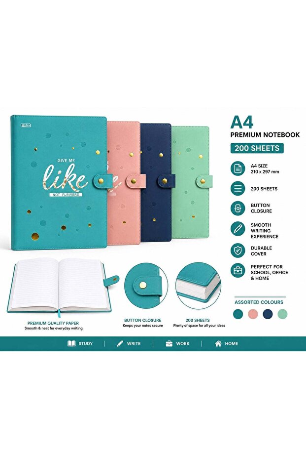 1-Piece A4 Size Journal Notebook WIth Button Closure