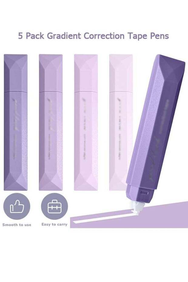 5 Pack Gradient Correction Tape Pens, Pen Style Correction Tape 2×13cm, Smooth White Out Glue Rolle