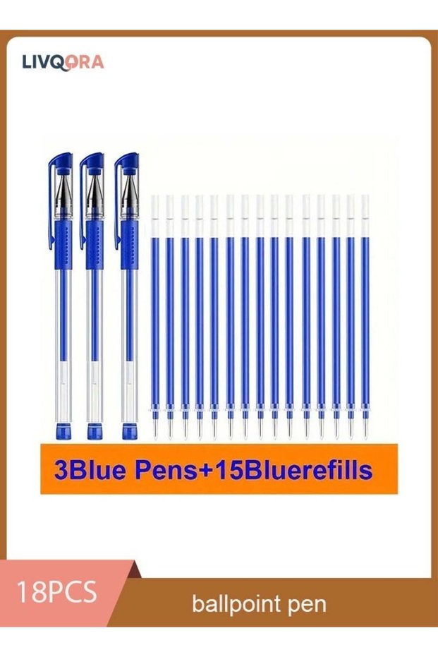 18-Piece Gel Pen Set with Blue Ink, 0.5mm Ballpoint Pens, Kawaii Cute Design, Ideal for School and