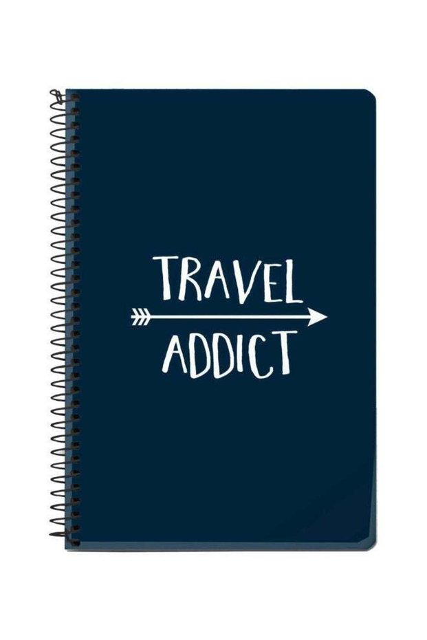 Travel Addict Printed A5 Spiral Notebook Blue/White