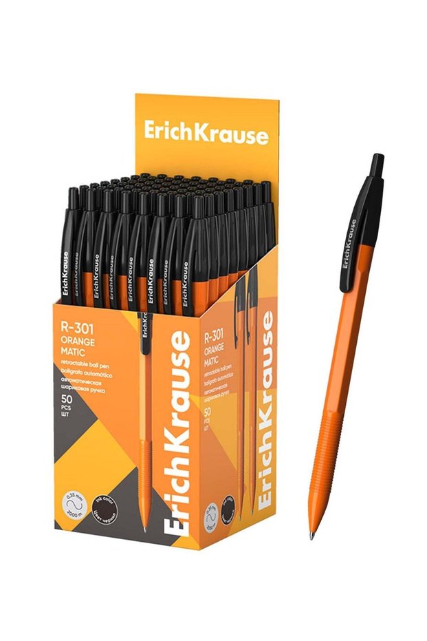 50-Piece R-301 Orange Matic Retractable Ballpoint Pen 0.7mm Tip Black Ink