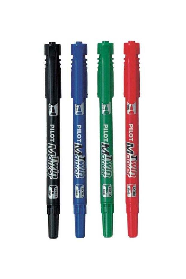 4-Piece Twin Permanent Marker Set Black/Blue/Red