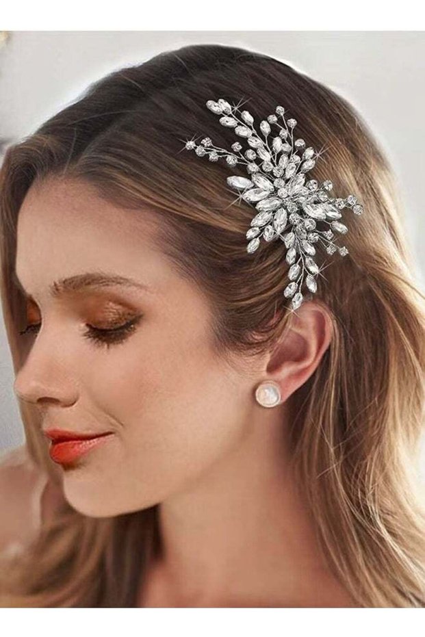 Silver Crystal Bride Wedding Hair Comb, Bridal Side Clip Hair Accessory for Women and Girls