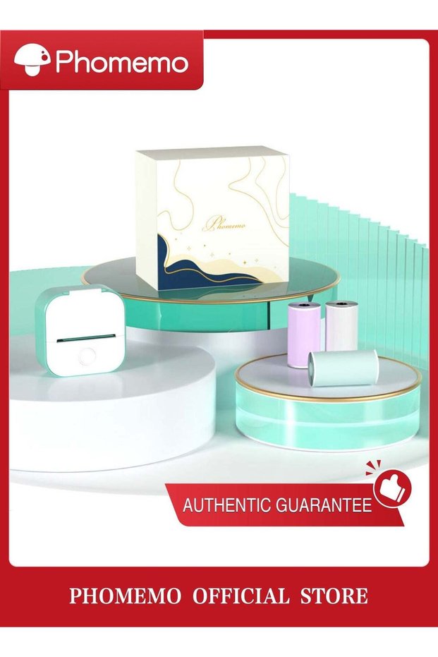 T02 Inkeless Mini Sticker Printer - Premium Green Gift Box with 3 Free Paper Rolls,Bluetooth Therma