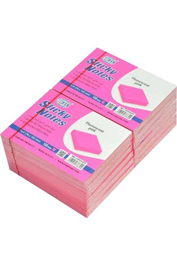 FIS Sticky Notes, Fluorescent Pink, 3 x 4 Inch, 100 Sheets per Pack, 12 Packs Fluorescent Pink