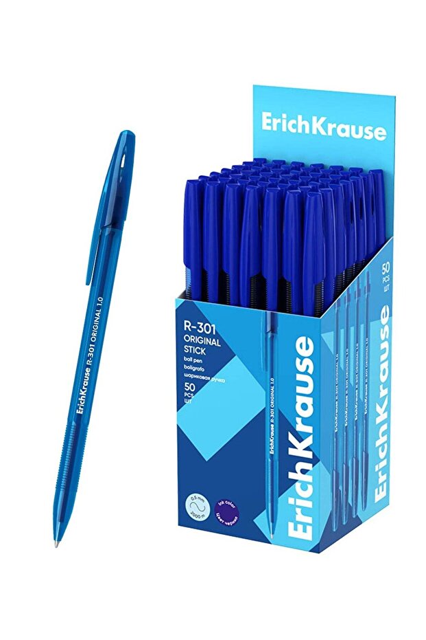 50-Piece R-301 Original Stick Ballpoint Pens 1.0mm Tip Blue Ink