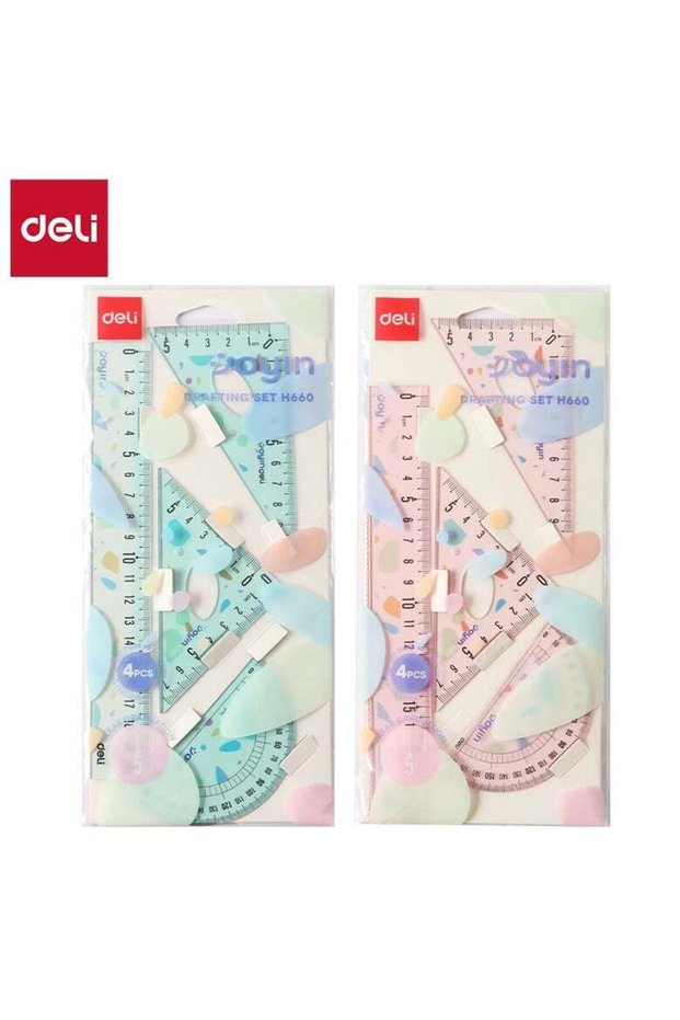Deli EH660 4-Piece Drafting Ruler Set – ideal for creative drafting, design & classroom use