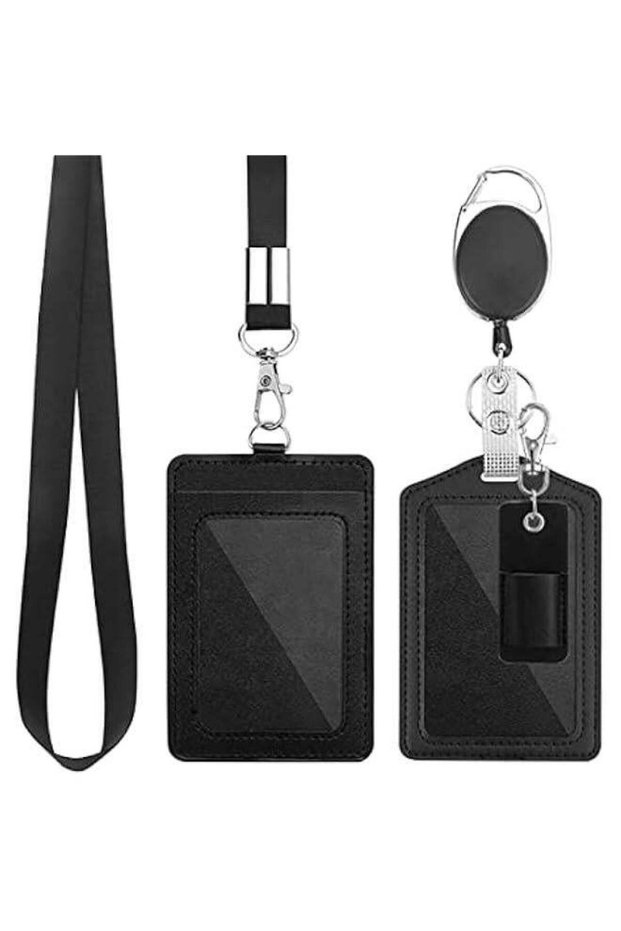 ID Card Case, Badge Holder with Detachable Neck Lanyard Strap and Retractable Badge Reel