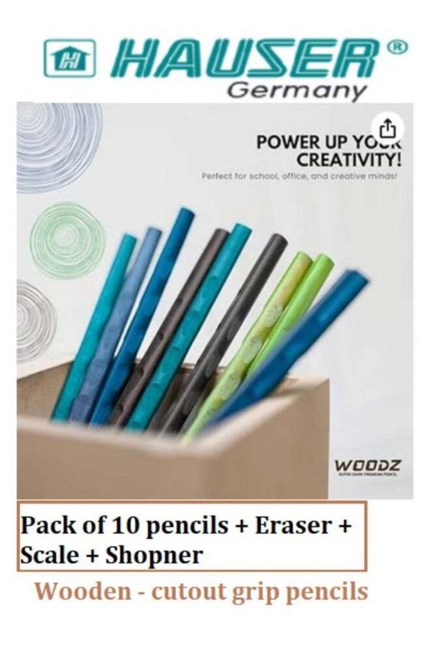 SUPER DARK - Grip Cut out- WOODEN PENCIL Set – 10 Pcs Multicolor Pencils | Extra Dark Lead for Smo