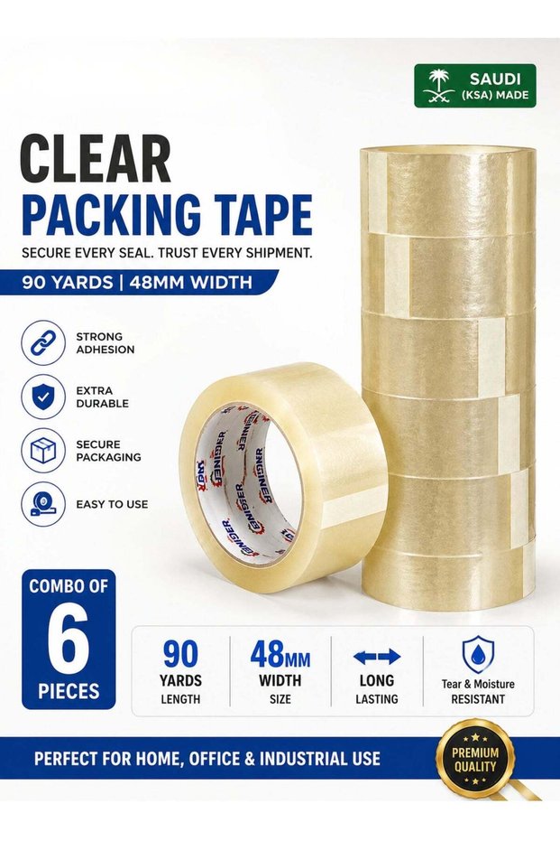 Clear Packaging Tape 90 Yards (6 Rolls) | Heavy Duty Transparent Packing Tape | Strong Acrylic Adhe