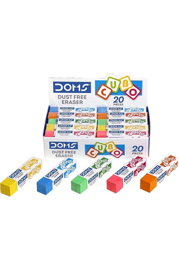Doms Dust Free Cubo Eraser Box Pack - 20 Pieces, Non-Toxic and Safe for Kids