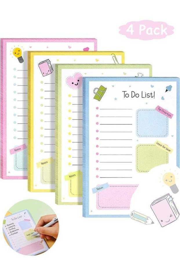 4 Pack To Do List Sticky Notes, 4"x6" Colorful Self-Stick Notes Pad with Lines, Adhesive Cute Do Li
