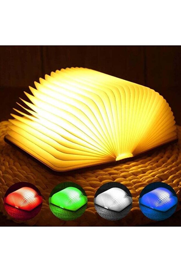 Wooden Book Light, Novelty Folding Book Lamp, 5 Colors LED Night Light, Portable USB Rechargeable D