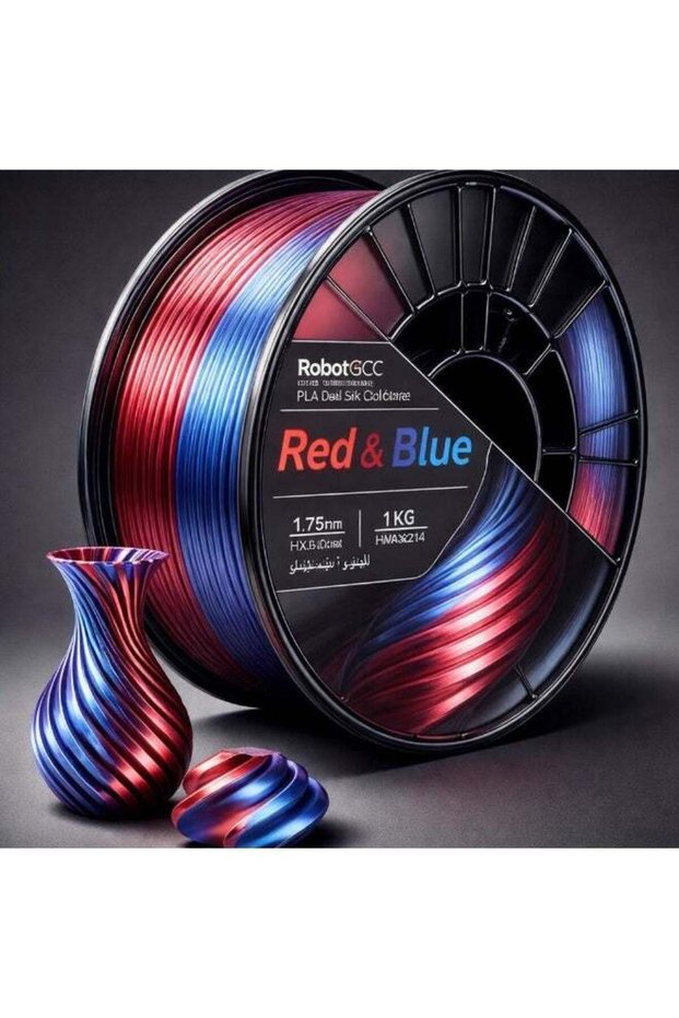 RobotGCC PLA Silk Dual Color Red & Blue 3D Printer Filament, 1.75mm 1KG, Bold Split Red-Blue Surfac
