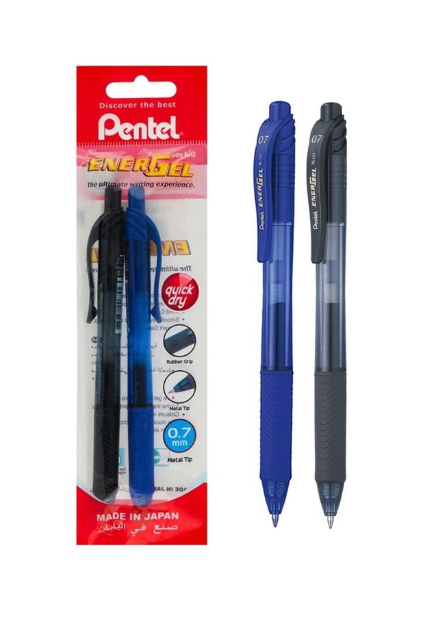 2-Piece Energel Gel Ink Pen 0.7mm Tip Multicolour