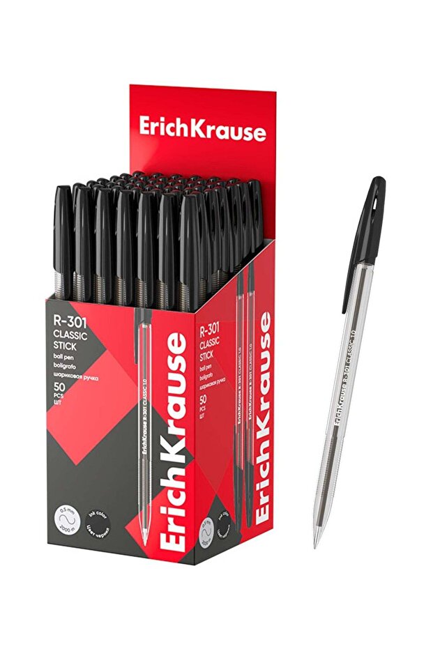 50-Piece R-301 Stick Ballpoint Pens 1.0mm Tip Black Ink