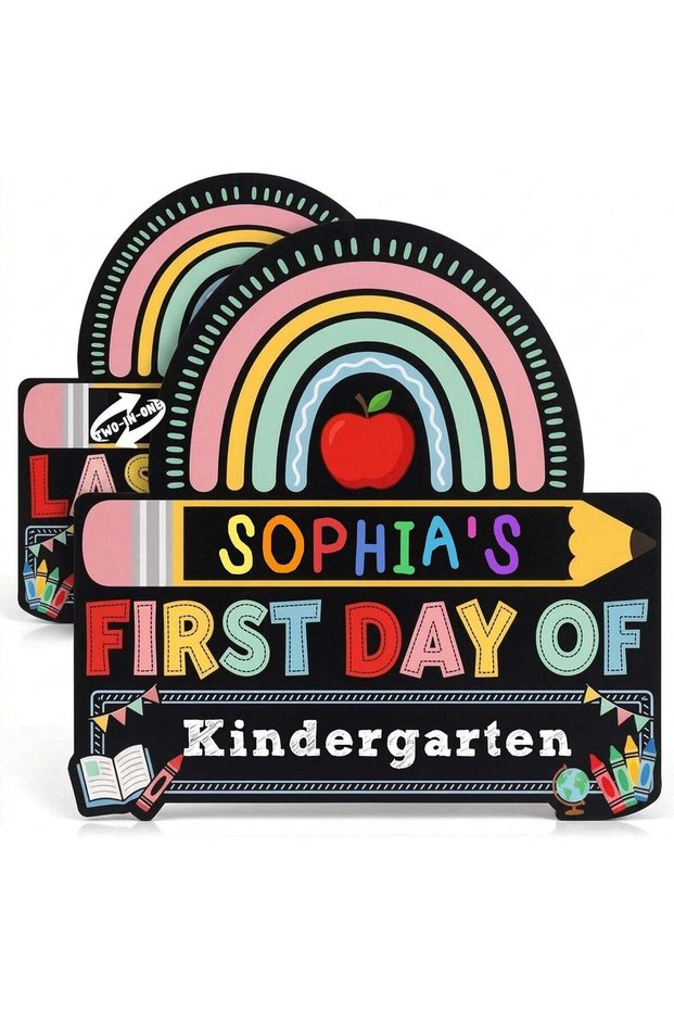 ARS First Day of School Sign Board Rainbow Back to School Photo Prop Chalkboard | First Day and Las