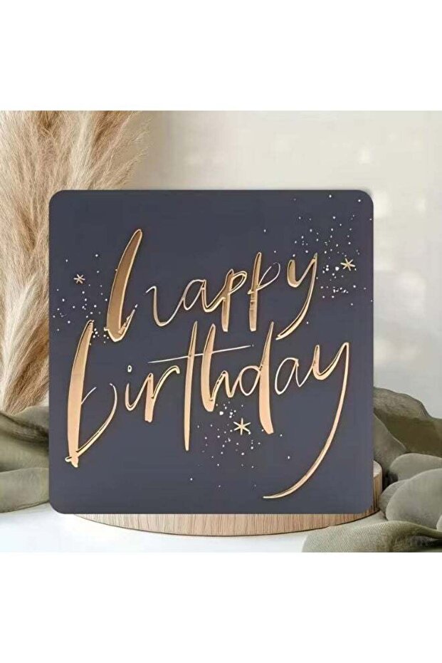 Birthday Greeting Card with Kraft Envelope, Happy Birthday Design Print (Navy Gold)