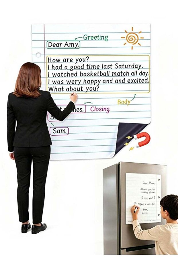A4 Magnetic Notebook Dry Erase White Board - Lined Handwriting Paper Flexible Fridge Whiteboard Mem