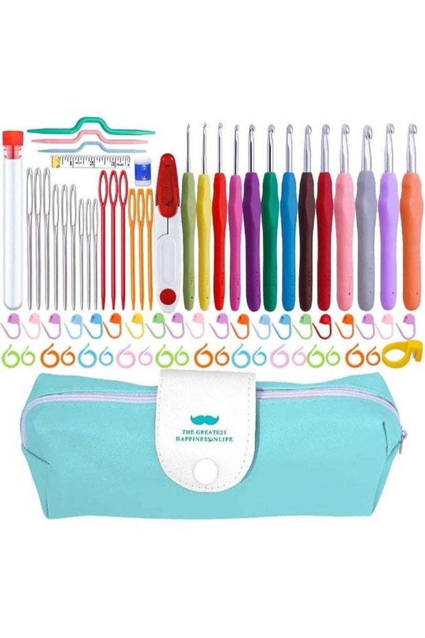 77-Piece Crochet Hooks Set,13 Needles,Rubber Soft Handle,2mm-10mm,for Beginner Yarn Knitting DIY