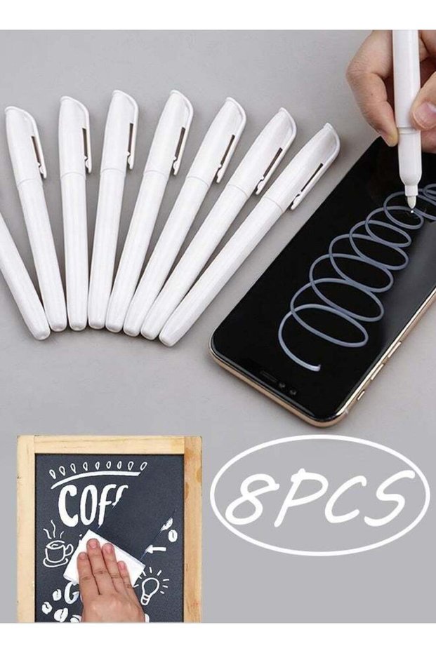 8 Pcs White Dustless Chalk Markers 6mm Quick-Dry Erasable Window Marker Pens,Non-Toxic Water Based