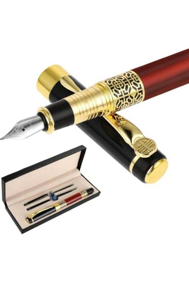 Luxury Fountain Pen Set, 0.7mm Metal Fountain Pen with 4 Pc 3.4mm Ink Cartridges Medium Point Busin