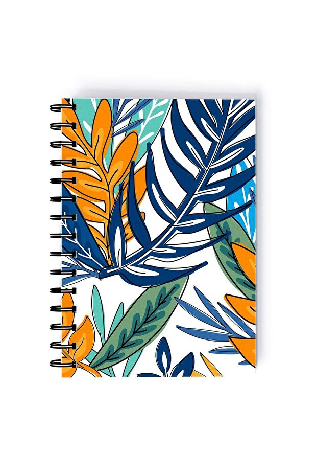 Spiral A5 Notebook Floral Pattern Leaves Blue Aesthetics
