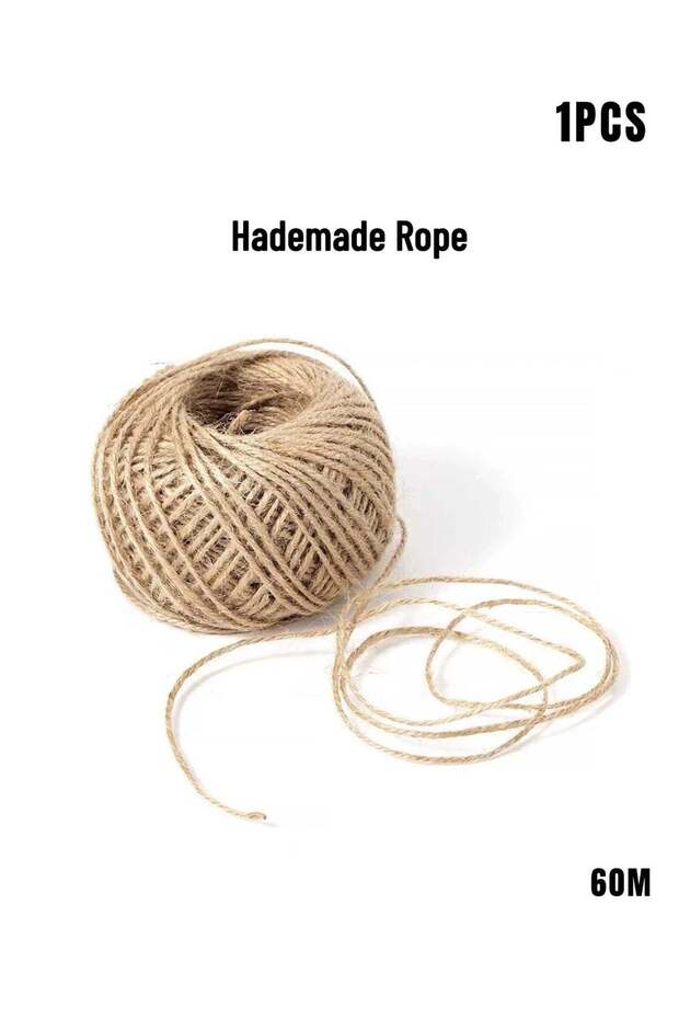 Jute Rope Twine String 60M Roll – Natural Jute Cord for DIY Crafts, Gift & Flower Bouquet Wrapping,