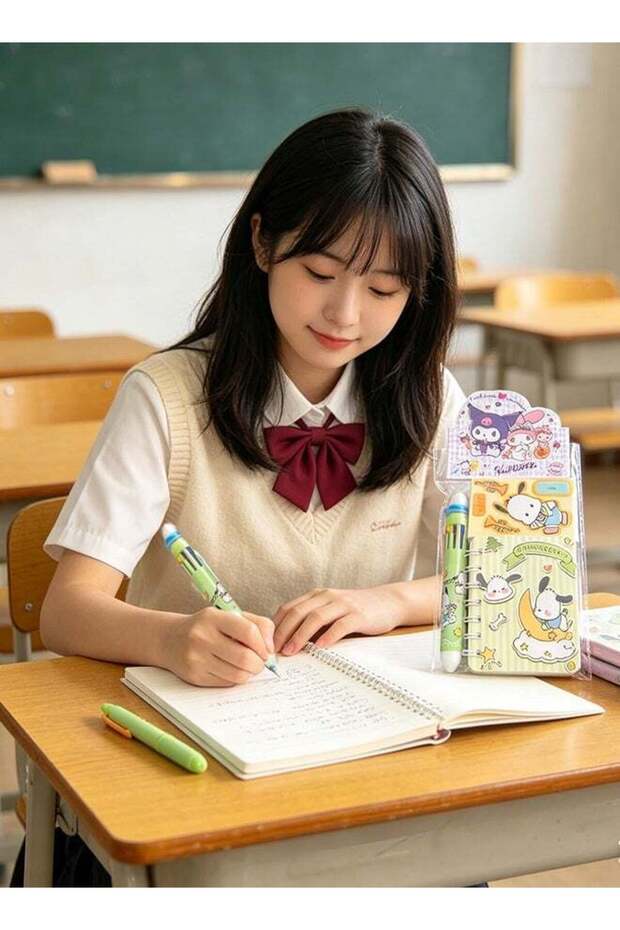 Cute Cartoon School Supplies Set, Stationery Set, A7 Coil Notebook + 2 Pcs 3D Puzzles + Ten-color