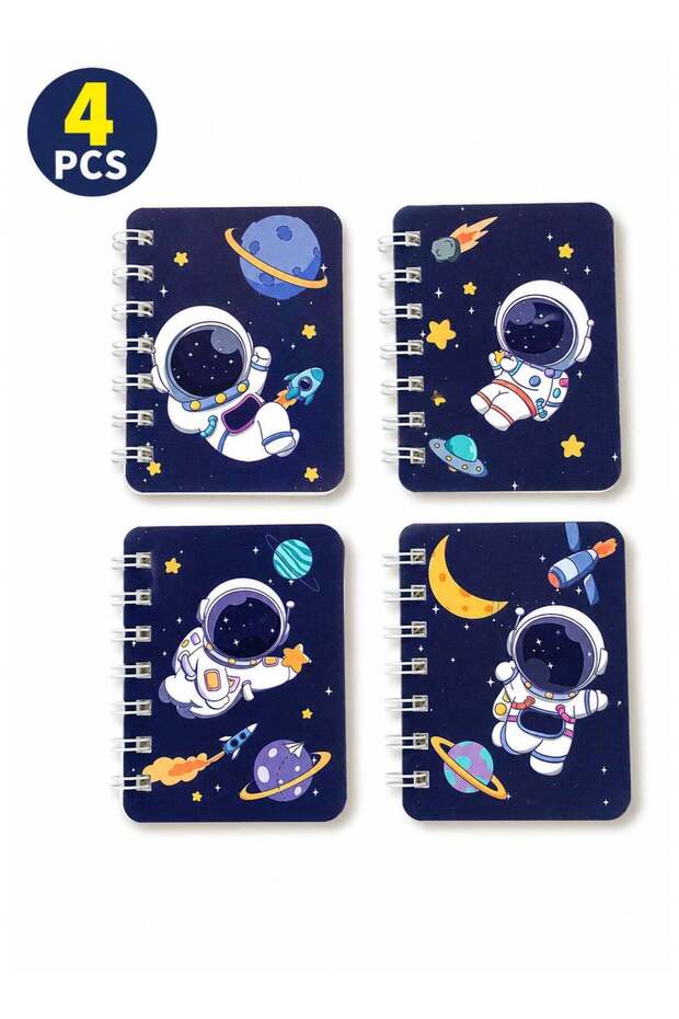 Mini Notebook 4PCS Set, Cute Space Astronaut Memo Notebooks, Small Portable Writing Journal for Sch