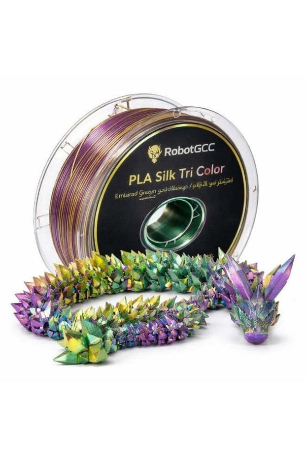 Silk PLA Tri Color Emerald Green Purple Yellow 3D Printer Filament 1.75mm Multicolor Silk Finish Gl