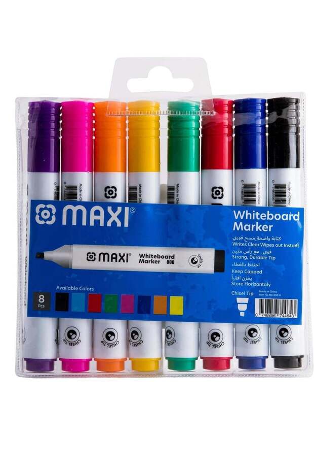 Maxi Whiteboard Marker Set – 8 Assorted Colors (Blue, Black, Red, Green, Orange, Brown, Purple, P