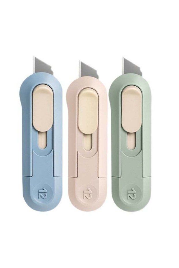 Small Box Cutter, 3 PCS Small Utility Knife, Mini Box Cutter for Women Rotate to Retract Box Opener
