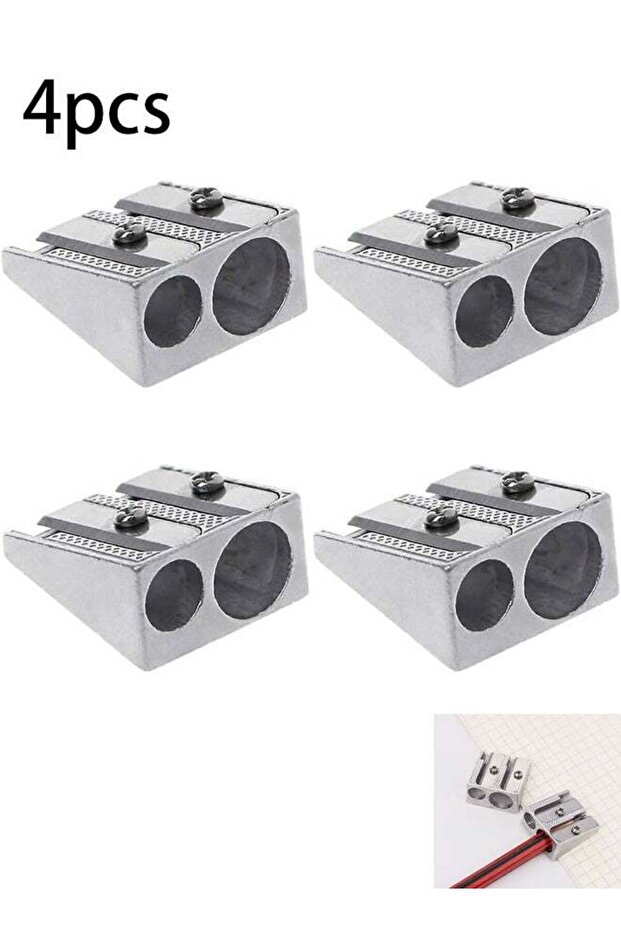 4 Piece Double Hole Pocket Sharpener Silver