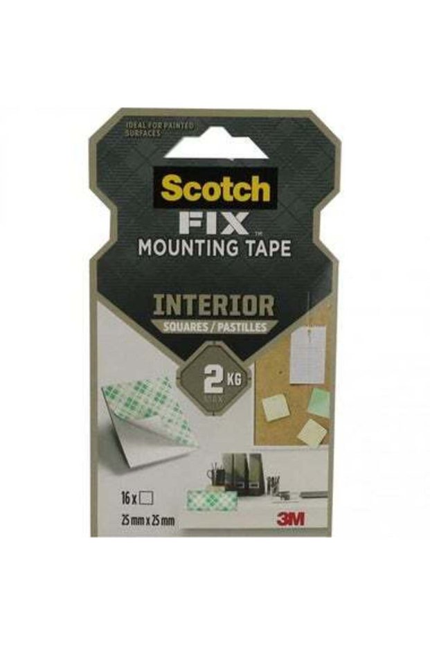 Scotch Mount Indoor Squares 25x25mm each, 16 Squares Pack | White color | Holds up 150 gr. per squa