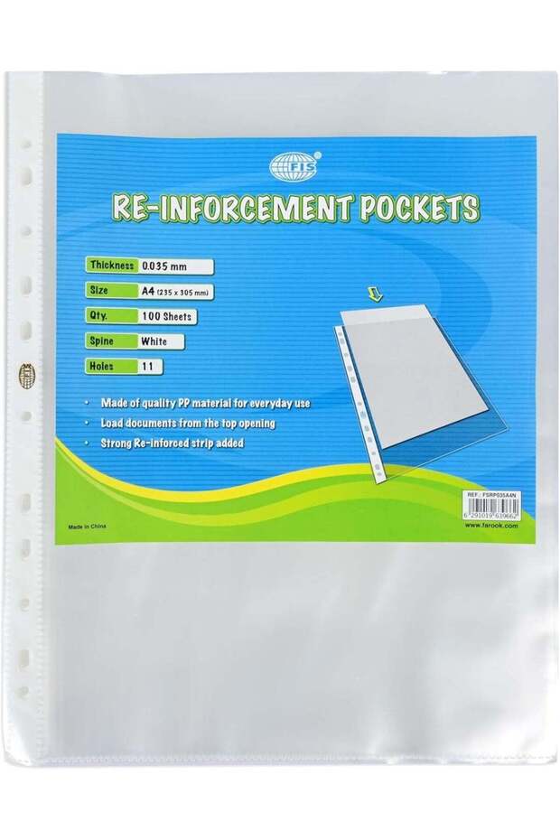 FIS® Re-Inforcement Pockets, Size A4(240x305mm), Thickness 0.035mm, Premium PP Glassclear Materials