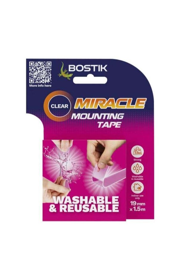 Miracle Mounting Tape Clear Ultra Strong, Double-Sided Mounting Tape Washable & Reusable 19mm x 1.5