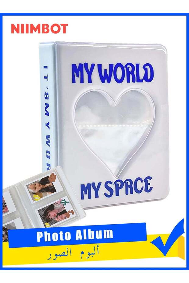 3 Inch Mini Photo Album Kpop with 128 Pockets, Photocard Binder Album Love Heart Hollow Design, Min
